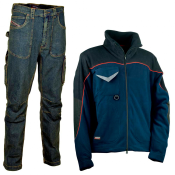 Conjunto ropa de trabajo Cofra pensado para el invierno y compuesto por un forro polar y un pantalón vaquero.