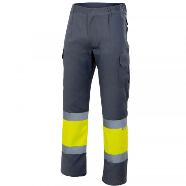 Pantalón de alta visibilidad gris y amarillo