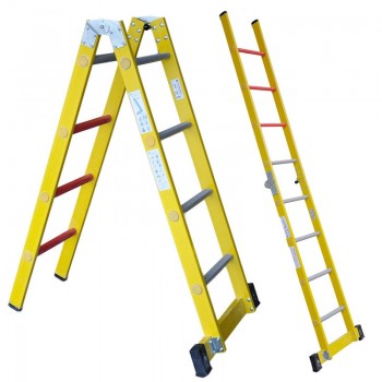 Escalera de tipo tramo y tijera, puede usarse en cualquiera de las dos posiciones