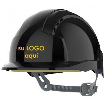 Casco de obra negro con logotipo