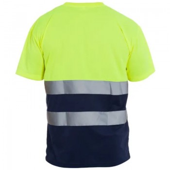 Camiseta para el trabajo con bandas reflectantes amarilla y azul marino.