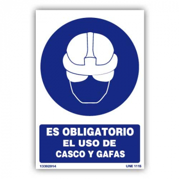 Señal "Es Obligatorio el Uso de Casco y Gafas"