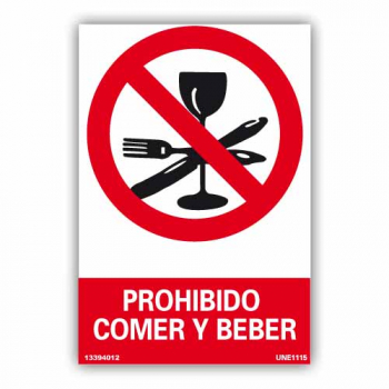 Placa "Prohibido Comer y Beber"